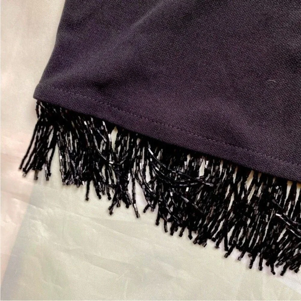 CL Carole Little black Women  skirt with bugle bead fringes Sz  Medium E…